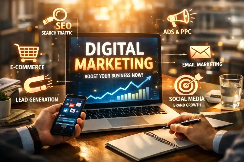 what is digital marketing, internet marketing, digital advertising. SEO, Social media , google/meta ads.