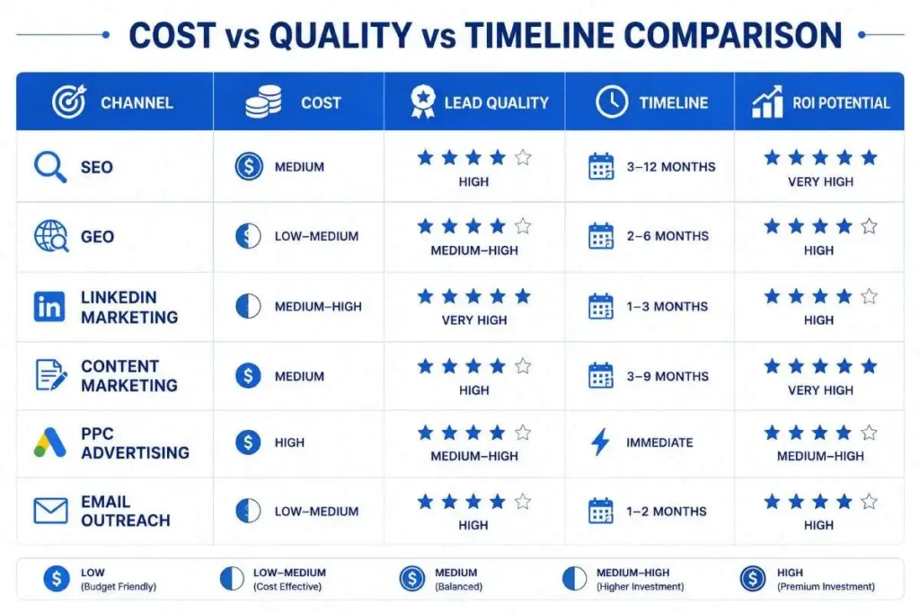 image compare cost vs qualityvs timeline of b2b lead genrastion