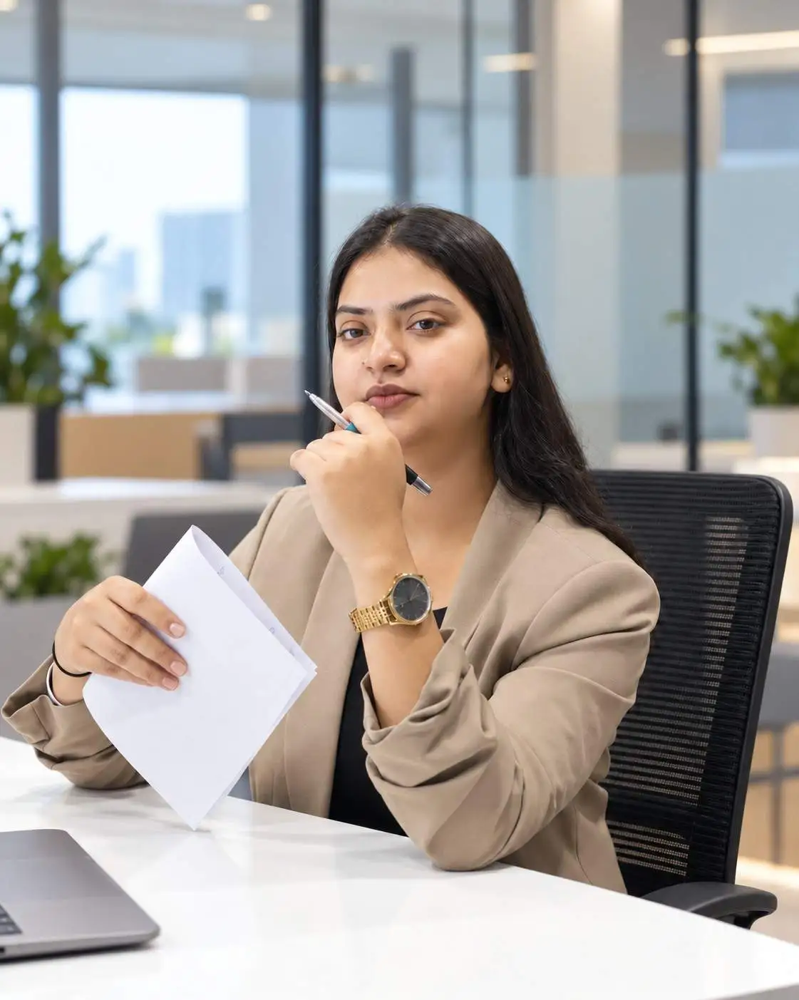 http://Woman-at-a-corporate-office-desk